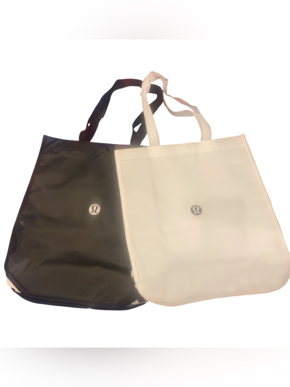 2 Lululemon Reusable Tote Shopping Bag 1 Black + 1 White - Large 14x16.5x6.6in